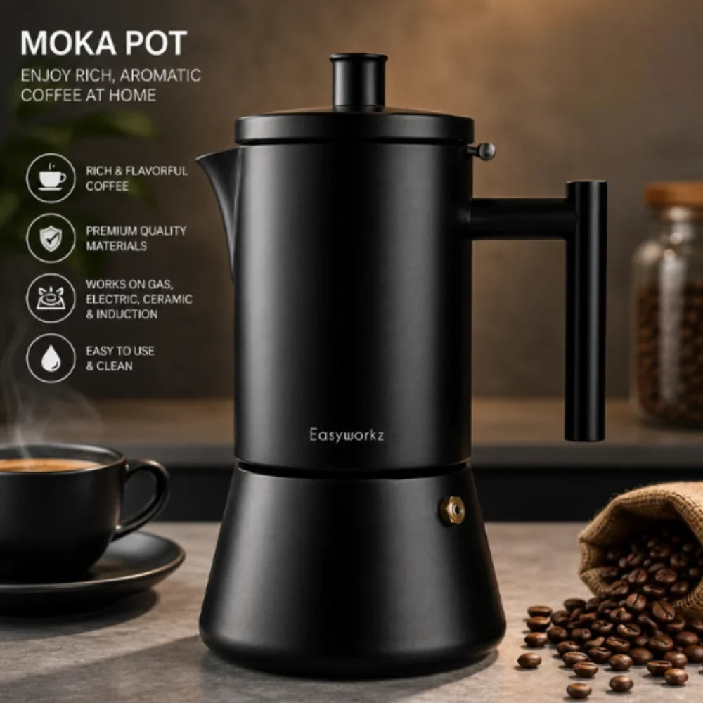 Black Stovetop Espresso Maker Stainless Steel Italian Moka Pot