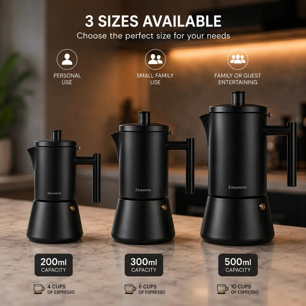 Black Stovetop Espresso Maker Stainless Steel Italian Moka Pot