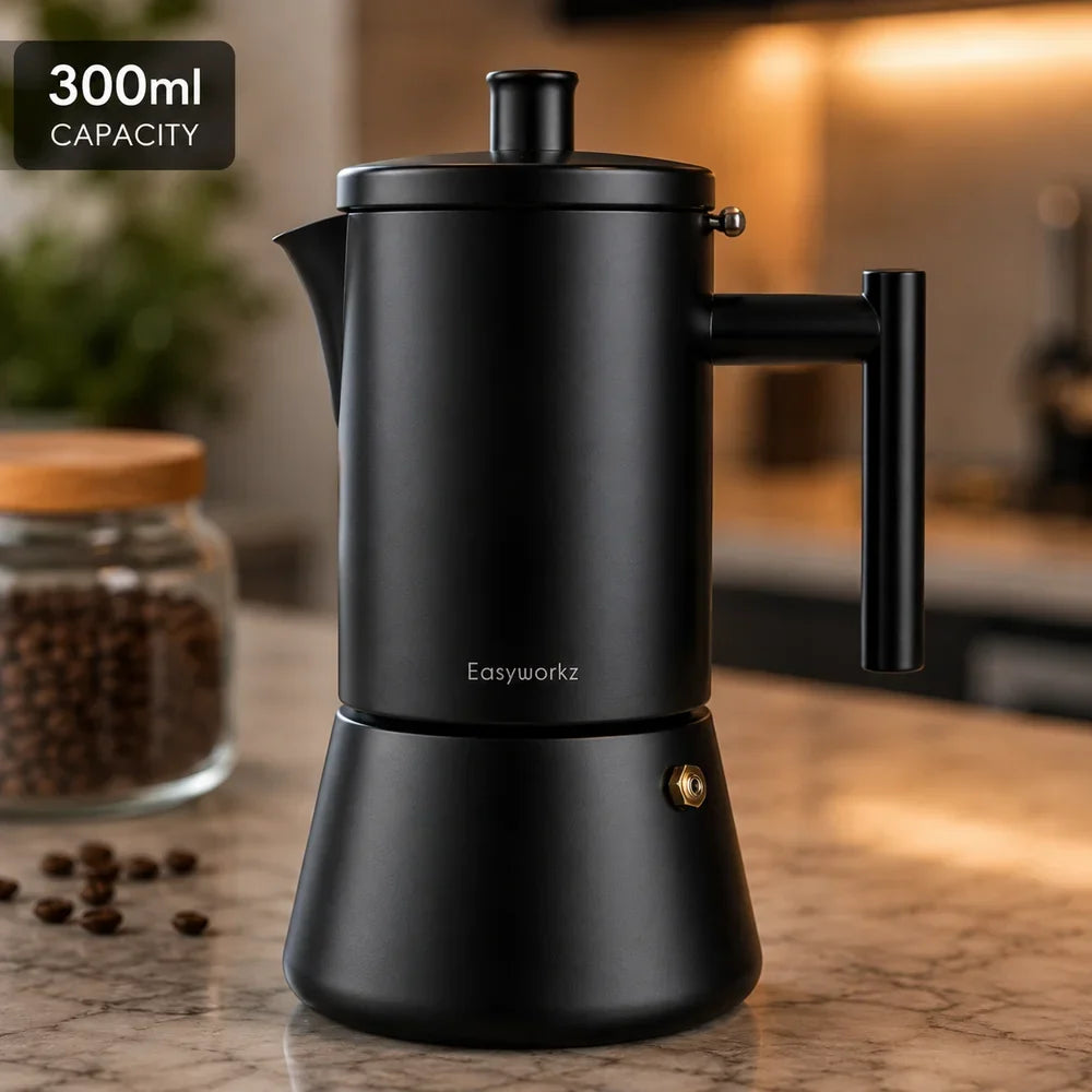 Black Stovetop Espresso Maker Stainless Steel Italian Moka Pot