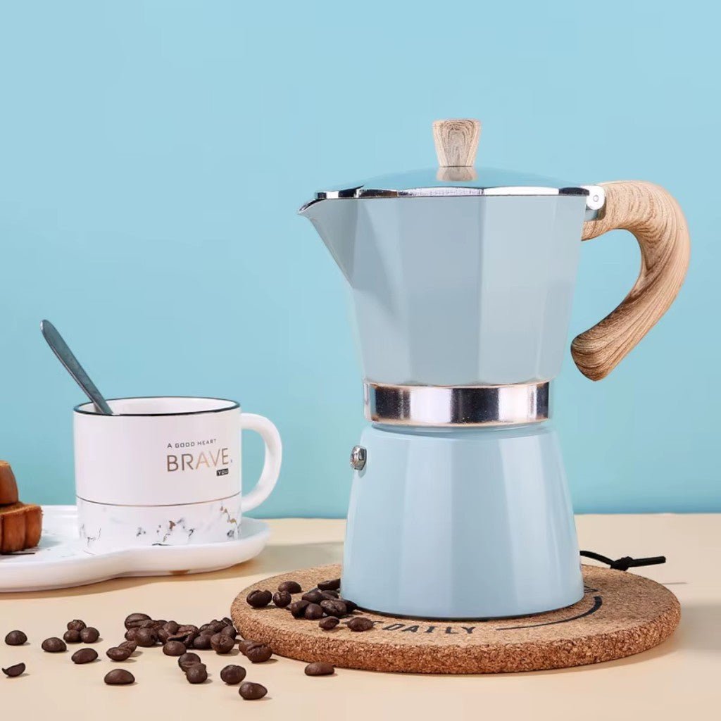 Blue Aluminium Moka Pot Stovetop Espresso Maker Classic Italian Design