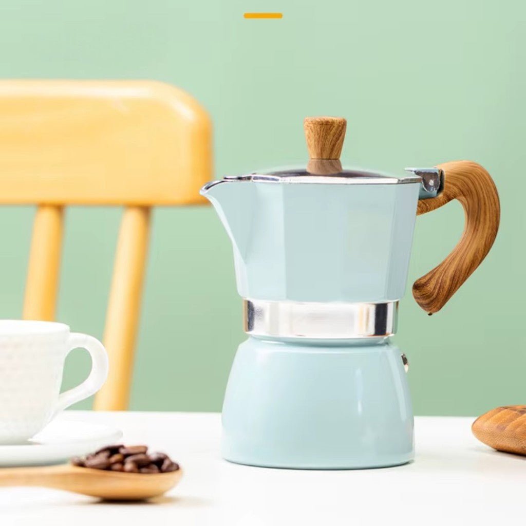 Blue Aluminium Moka Pot Stovetop Espresso Maker Classic Italian Design