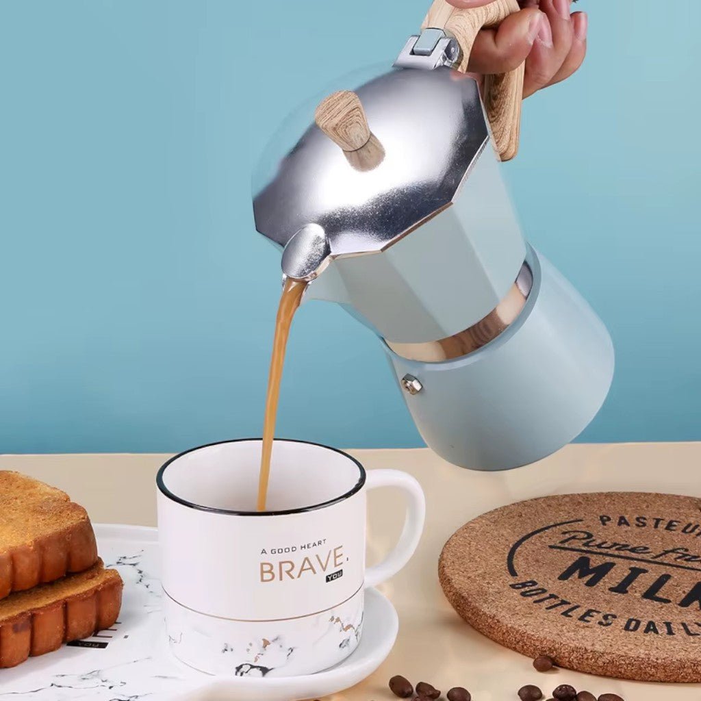Blue Aluminium Moka Pot Stovetop Espresso Maker Classic Italian Design
