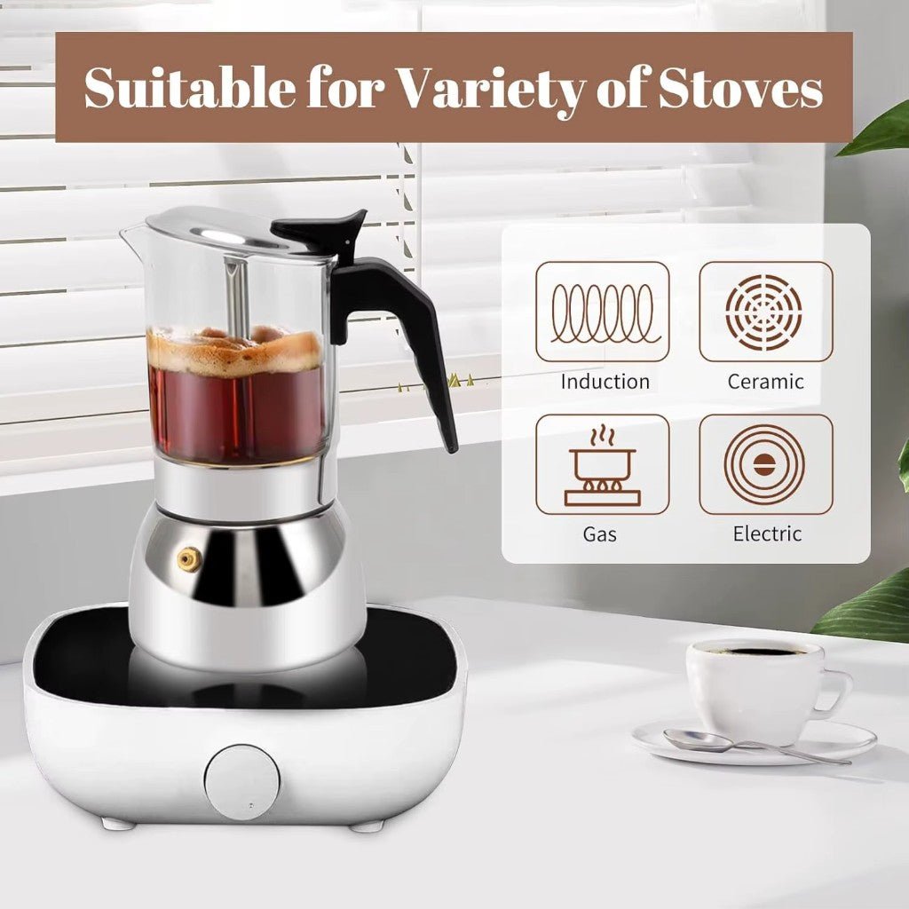Borosilicate Glass Moka Pot Stovetop Espresso Maker