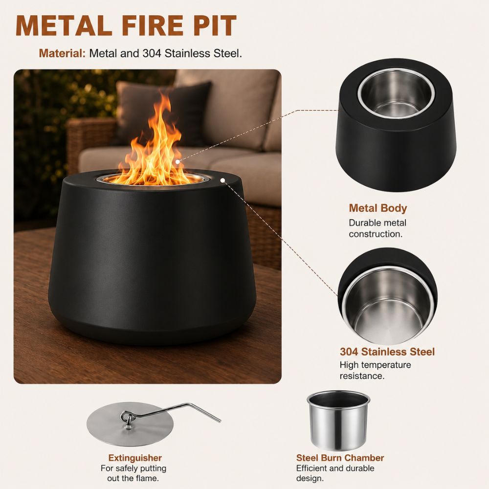 Fire Pit Tabletop Smokeless Cylinder Flame