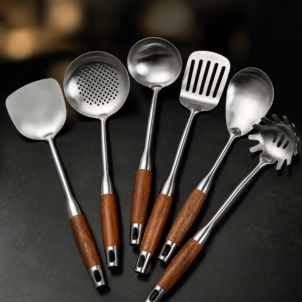 Culina Luxe - Stainless Steel Kitchen Utensil Set with Wooden Handles