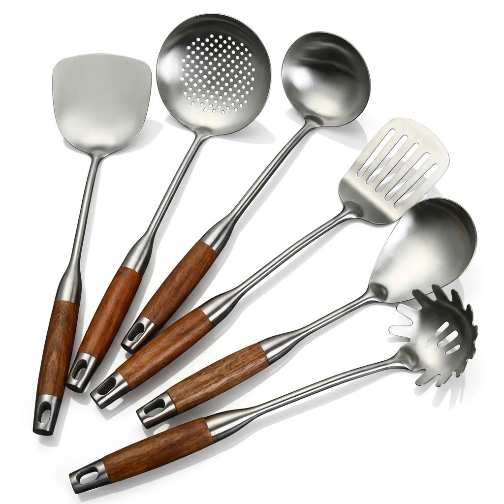 Culina Luxe - Stainless Steel Kitchen Utensil Set with Wooden Handles