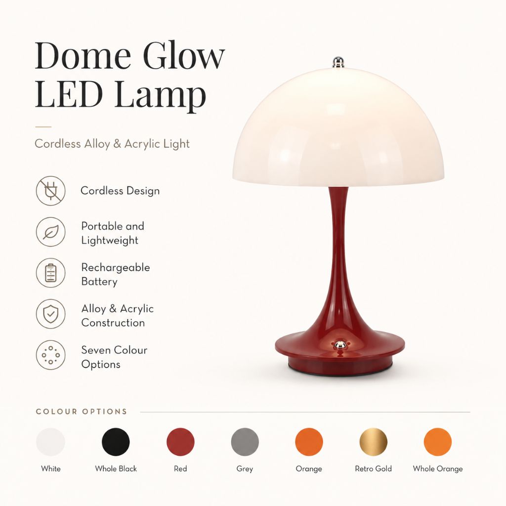 Dome Glow LED Lamp – Cordless Alloy & Acrylic Light