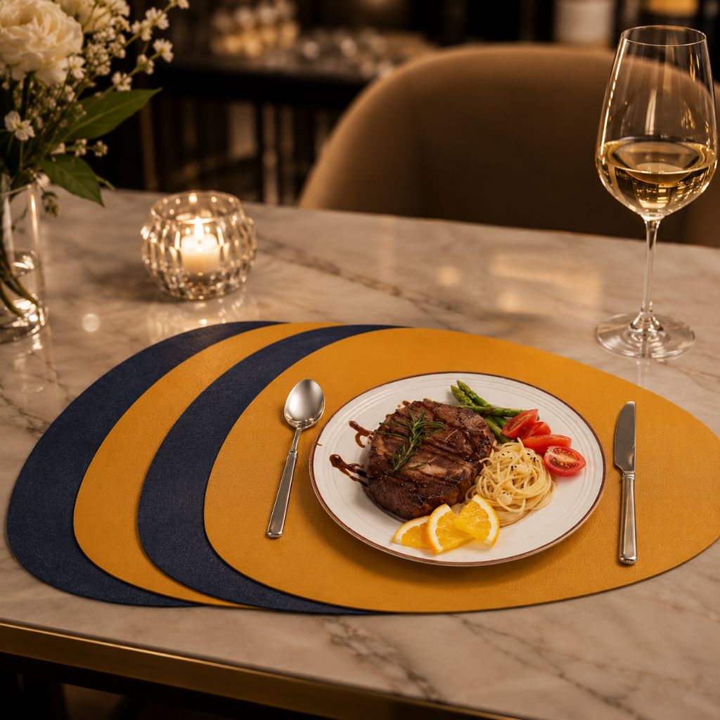 Ecological Leather Dual-Sided Placemats Set - Waterproof and Oil-Proof