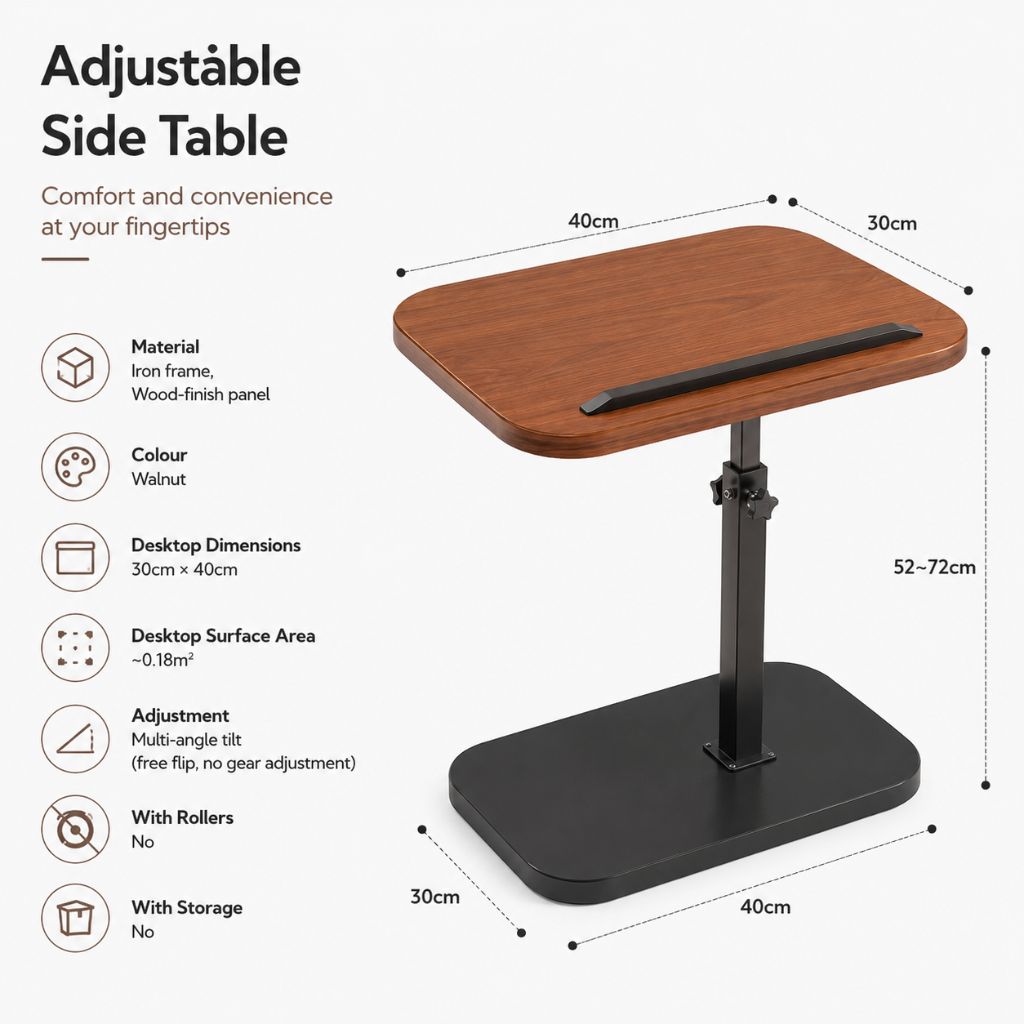 Foldable Laptop Desk Adjustable Tilt Bedside Table Small Space