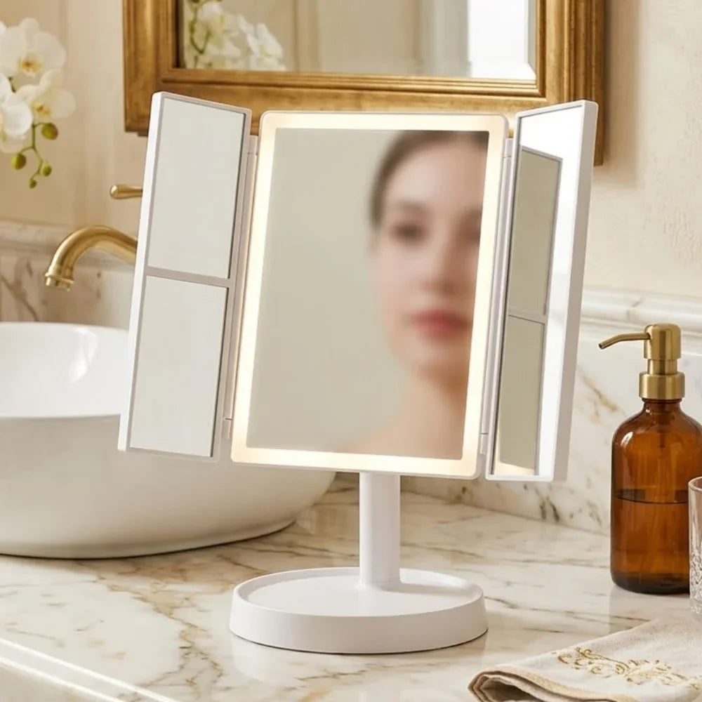 Foldable Makeup Magnifying Mirror with LED Light 3 Tone Dimmable