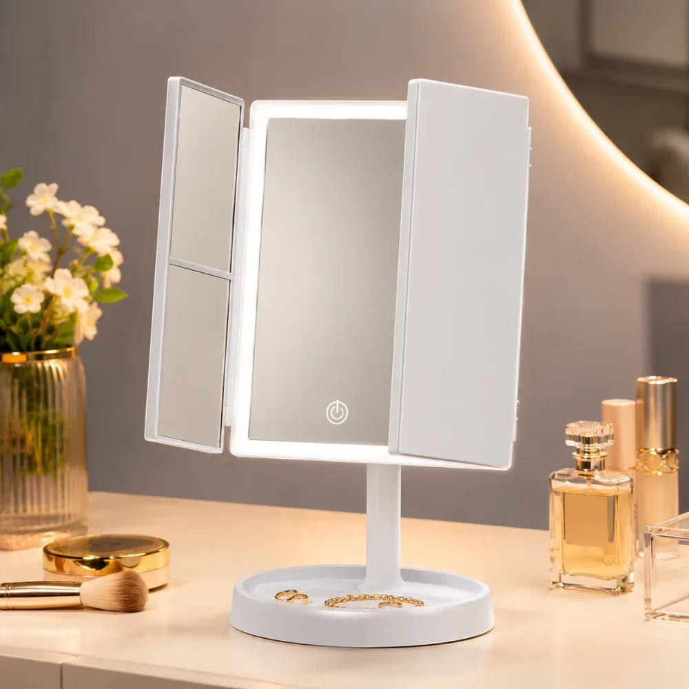 Foldable Makeup Magnifying Mirror with LED Light 3 Tone Dimmable