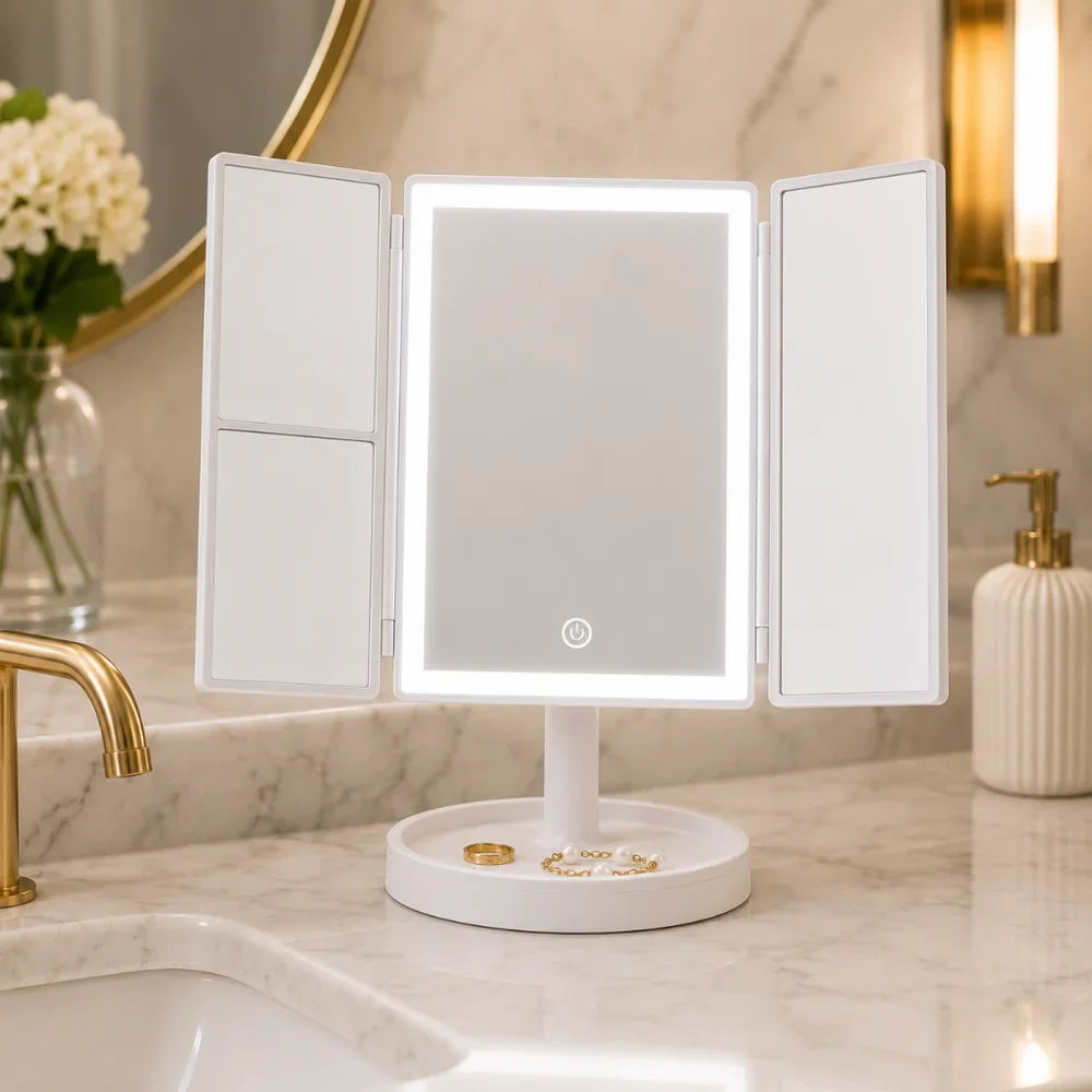Foldable Makeup Magnifying Mirror with LED Light 3 Tone Dimmable