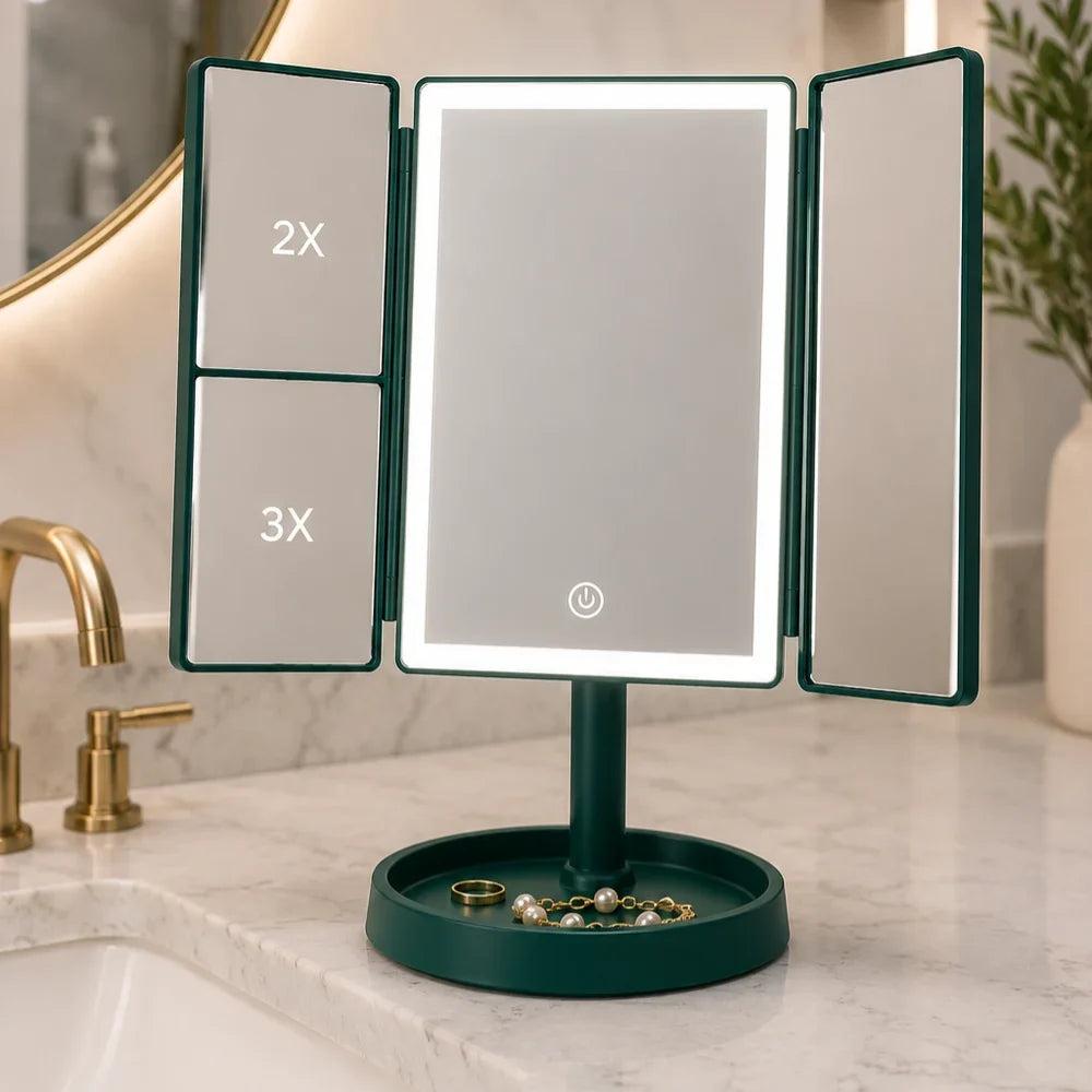 Foldable Makeup Magnifying Mirror with LED Light 3 Tone Dimmable