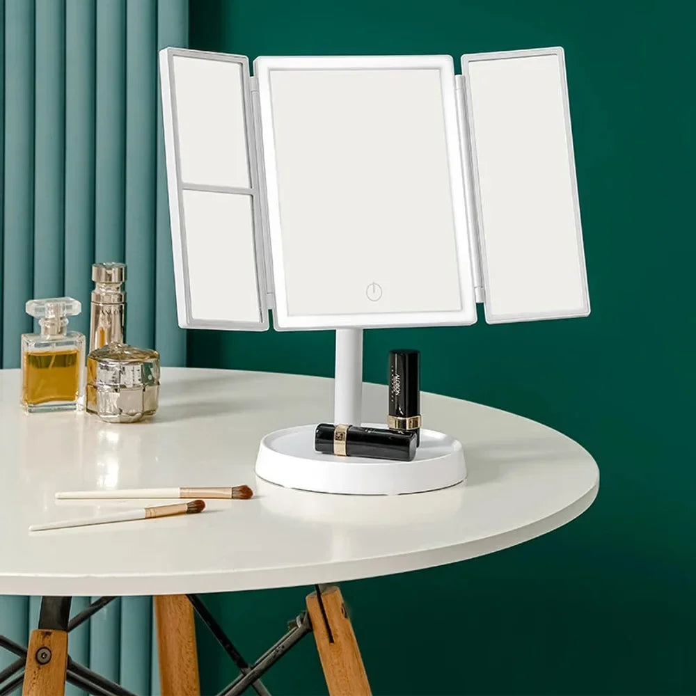 Foldable Makeup Magnifying Mirror with LED Light 3 Tone Dimmable