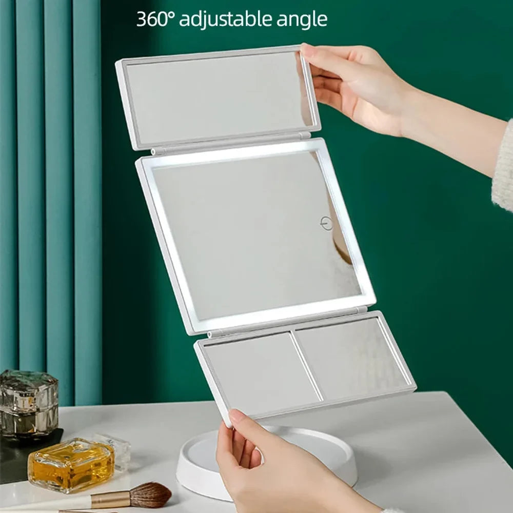 Foldable Makeup Magnifying Mirror with LED Light 3 Tone Dimmable