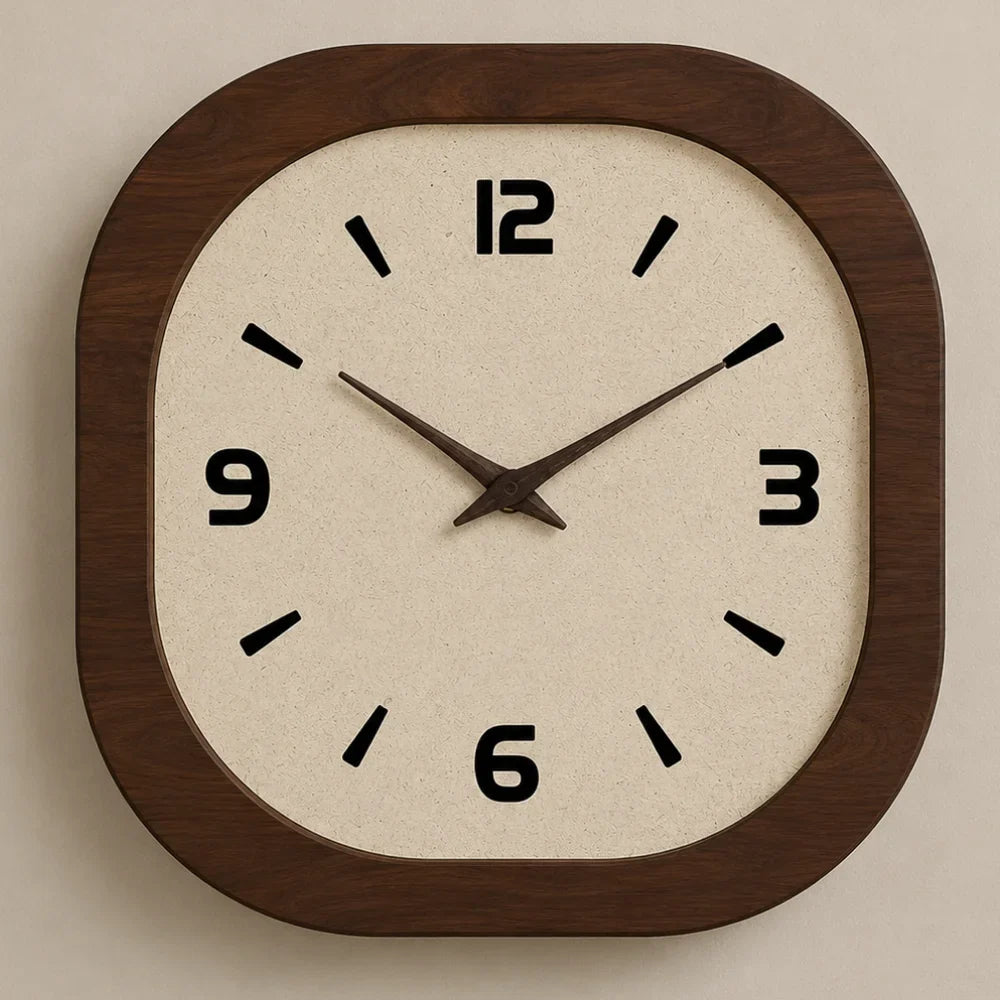 French Vintage Wooden Style Wall Clock - Large Minimalist