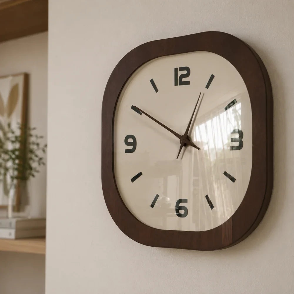 French Vintage Wooden Style Wall Clock - Large Minimalist