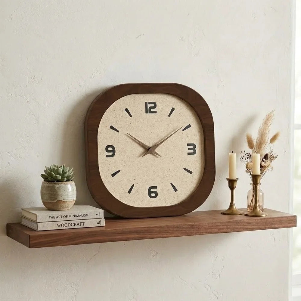 French Vintage Wooden Style Wall Clock - Large Minimalist