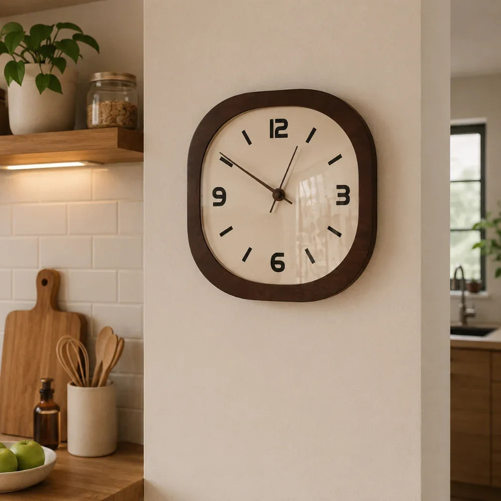French Vintage Wooden Style Wall Clock - Large Minimalist