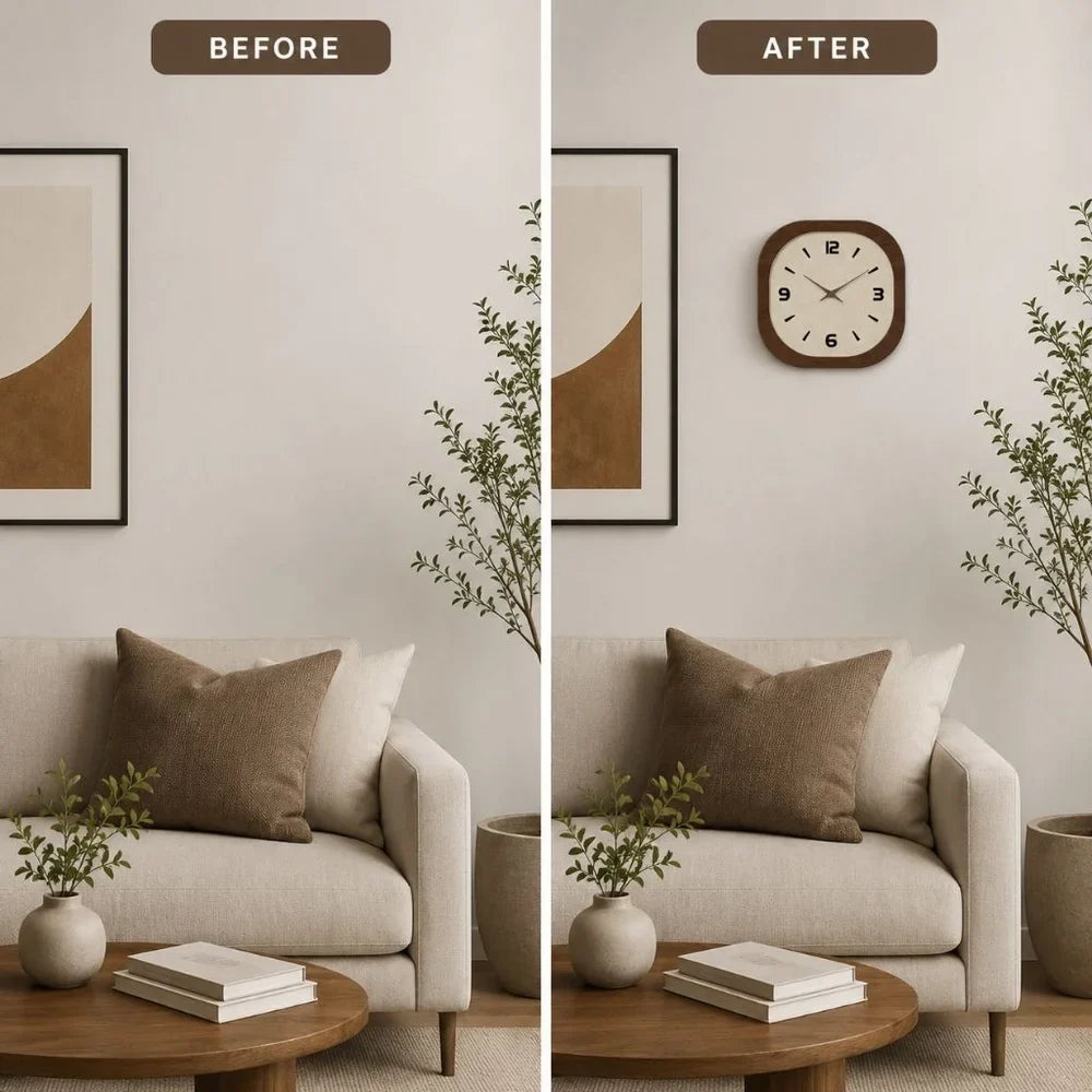 French Vintage Wooden Style Wall Clock - Large Minimalist