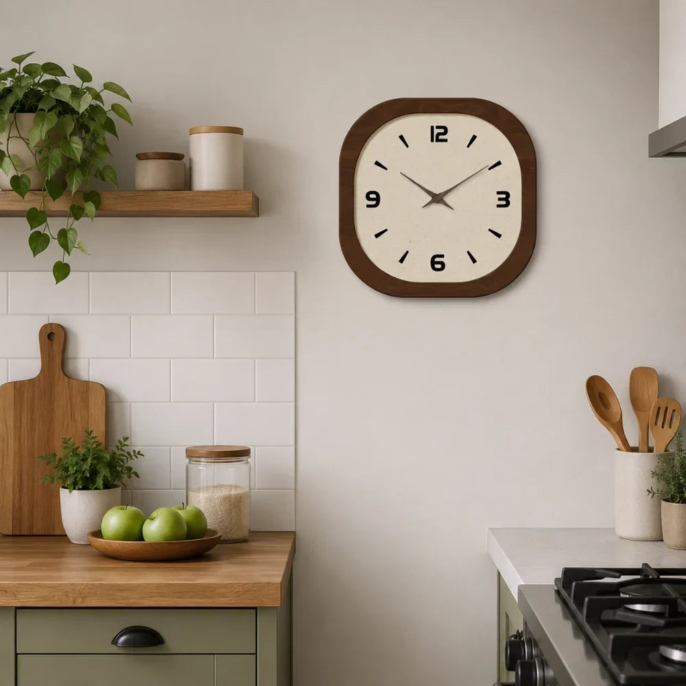 French Vintage Wooden Style Wall Clock - Large Minimalist