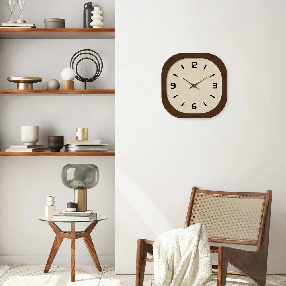 French Vintage Wooden Style Wall Clock - Large Minimalist