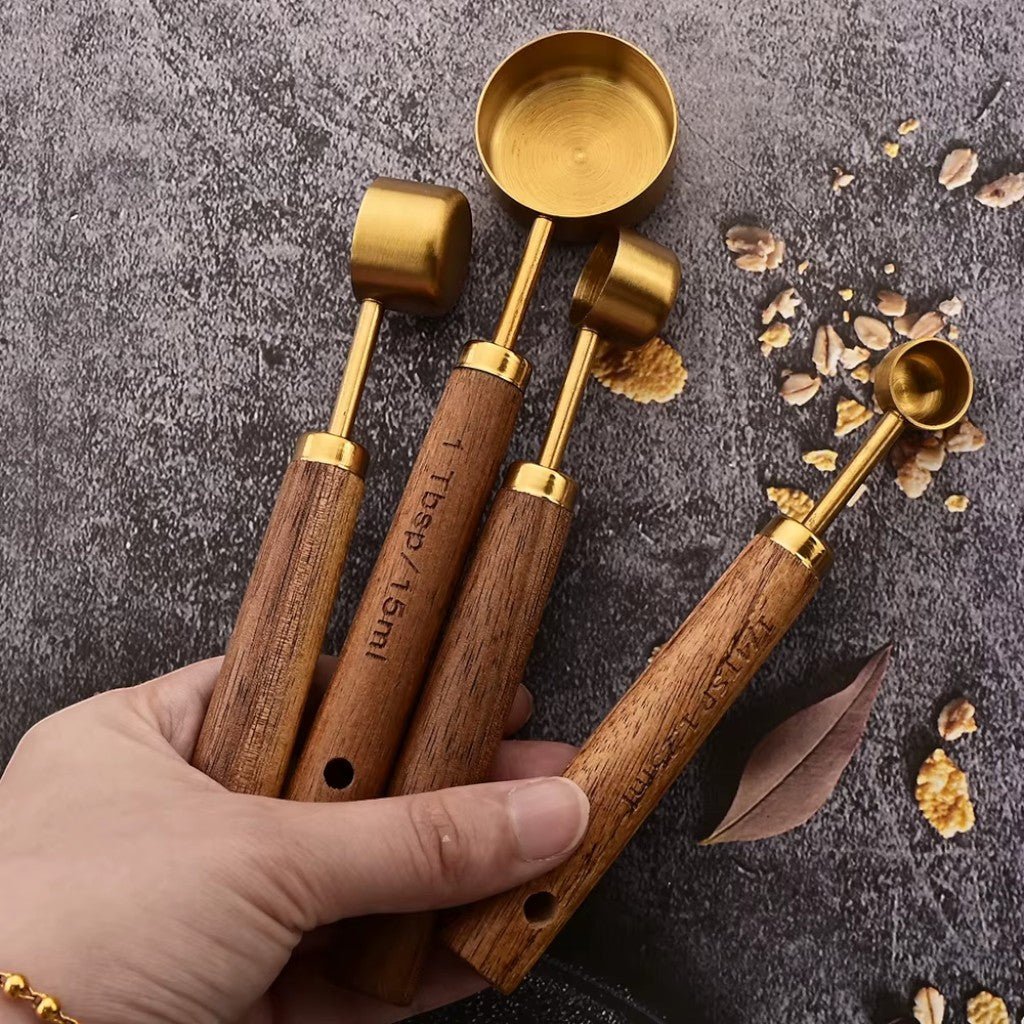 Golden & Wood Measuring Cups and Spoons Set