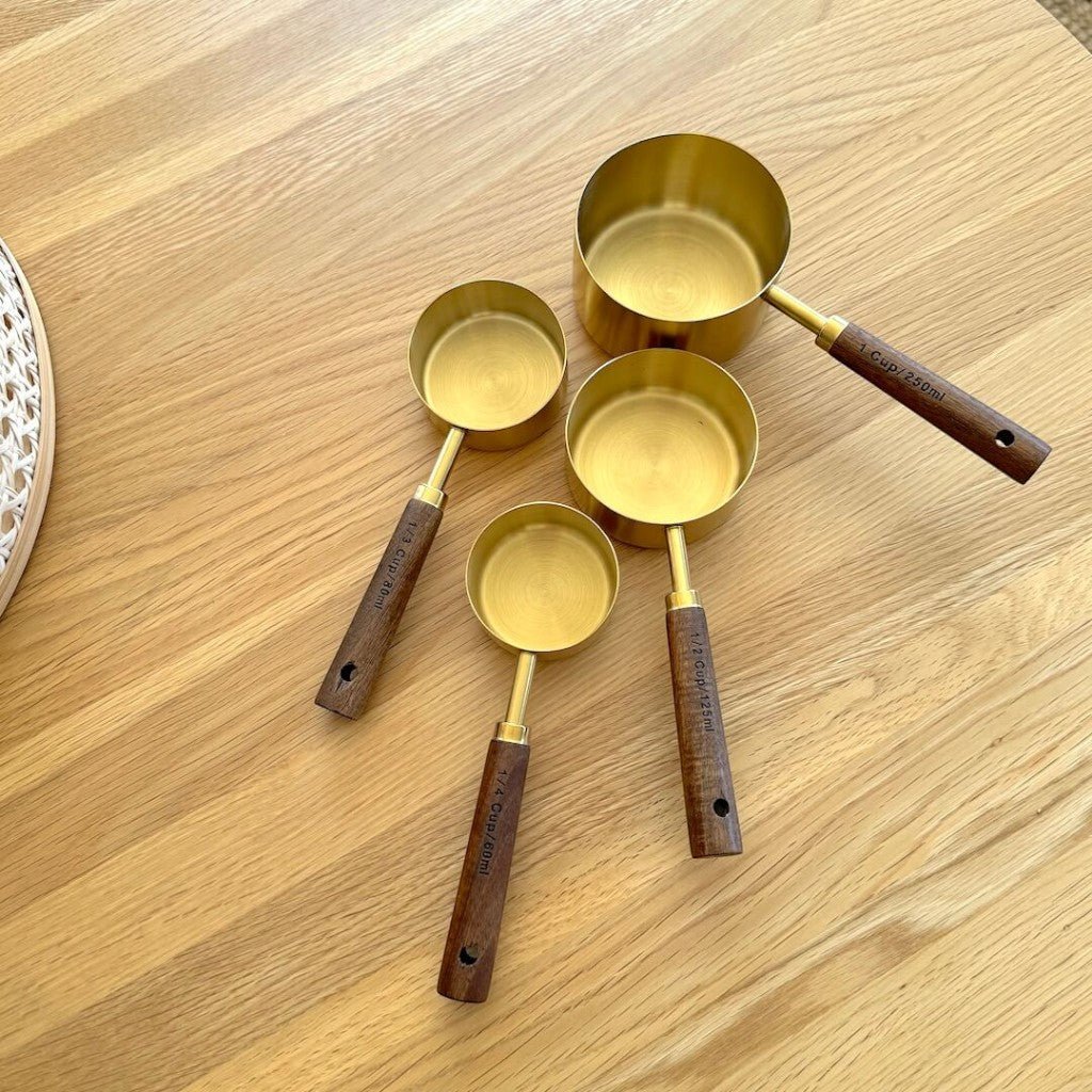 Golden & Wood Measuring Cups and Spoons Set
