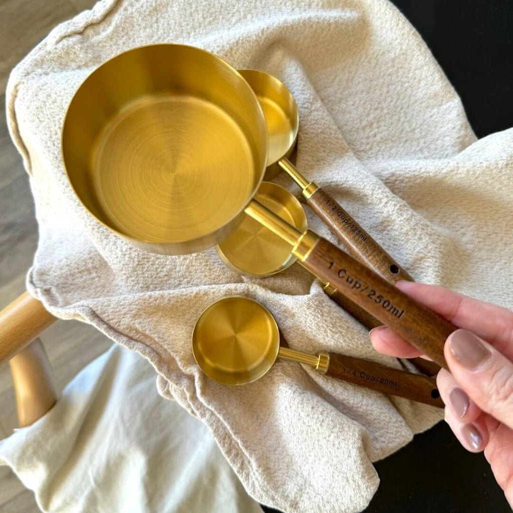Golden & Wood Measuring Cups and Spoons Set