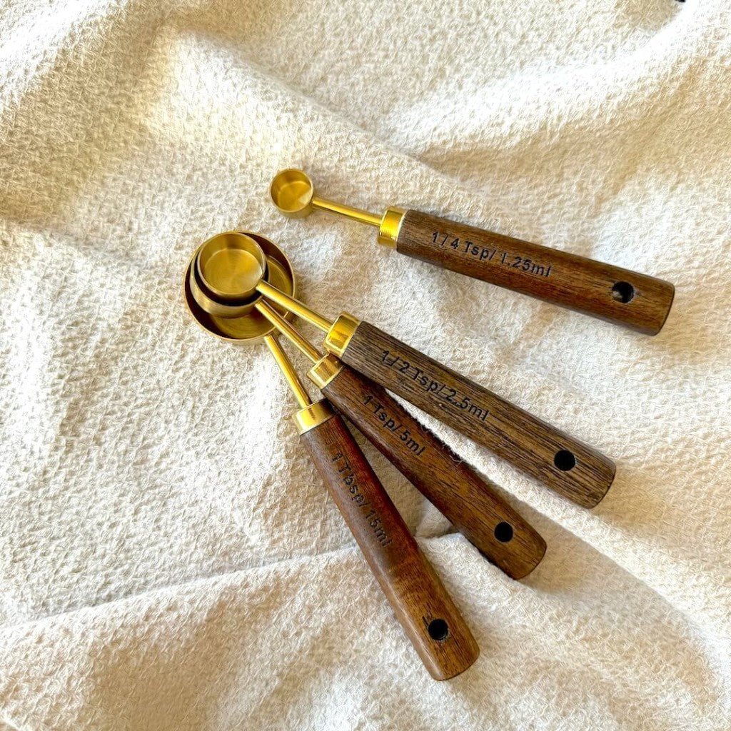 Golden & Wood Measuring Cups and Spoons Set