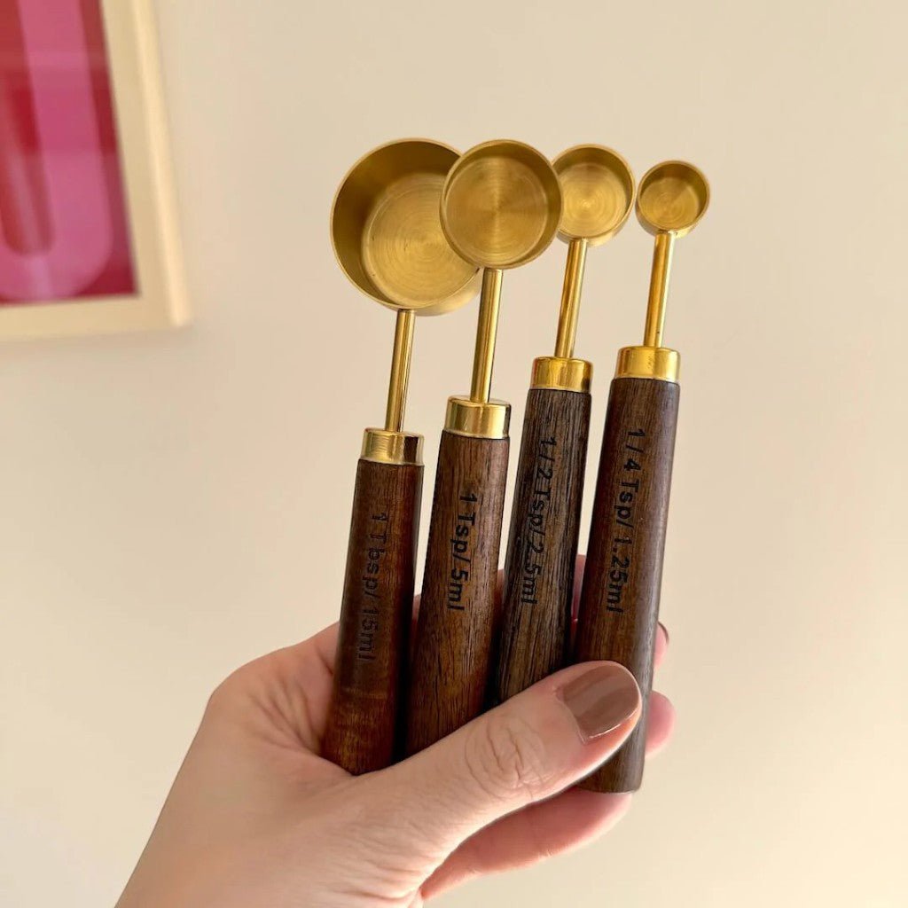 Golden & Wood Measuring Cups and Spoons Set