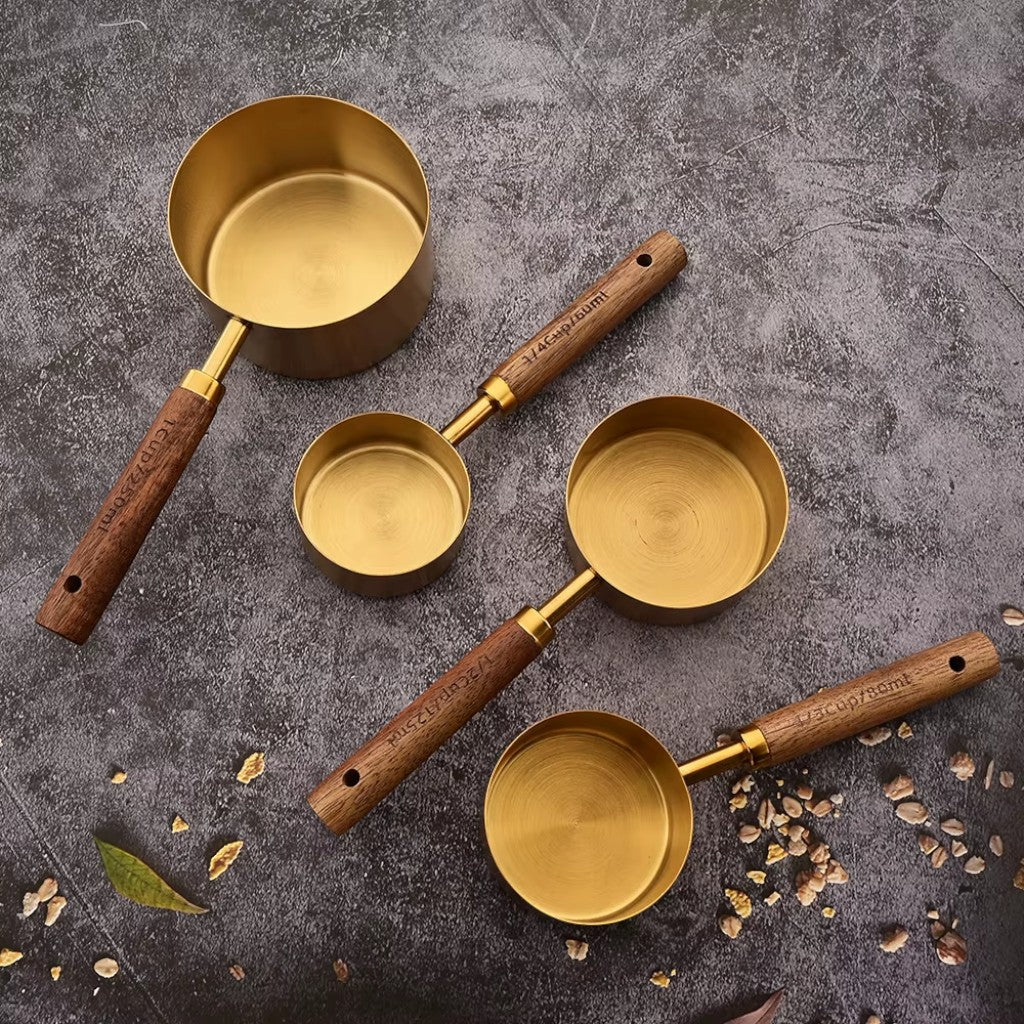 Golden & Wood Measuring Cups and Spoons Set