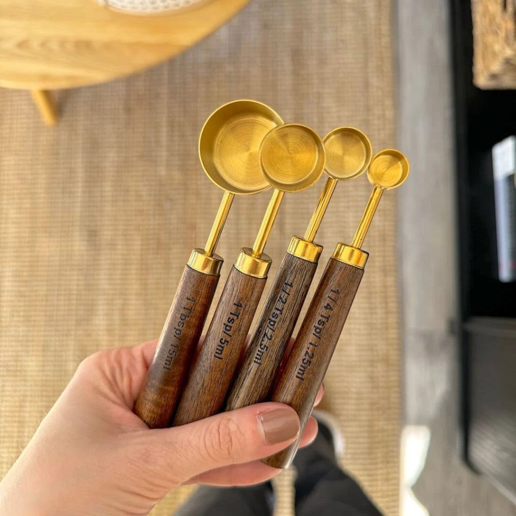 Golden & Wood Measuring Cups and Spoons Set