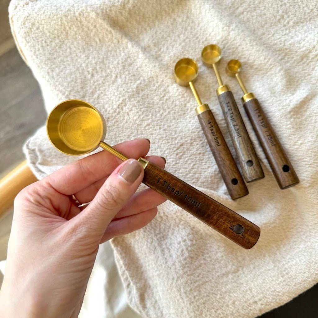 Golden & Wood Measuring Cups and Spoons Set