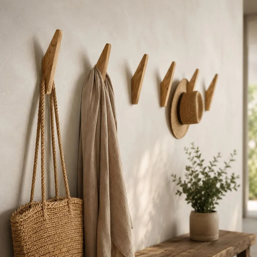 Handmade Wooden Wall Hooks - Set of 4 Boho Natural Wood