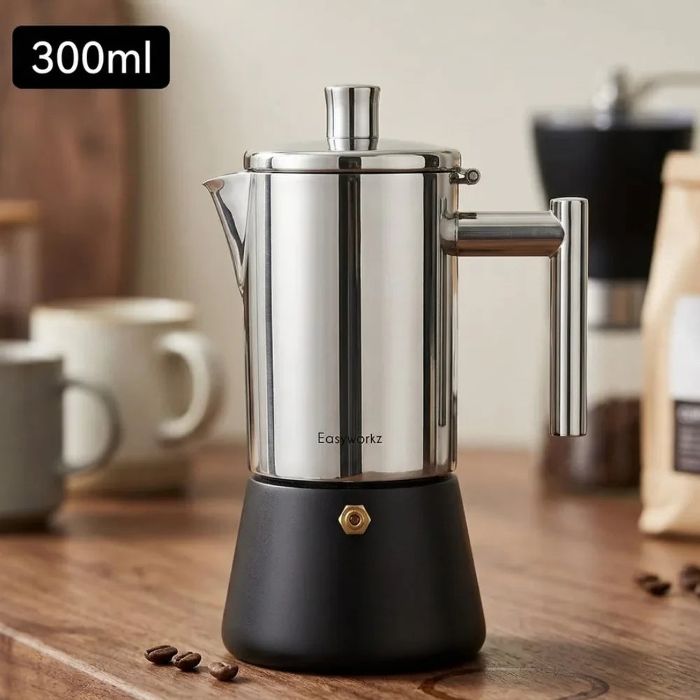 Italian Moka Pot - Stainless Steel with Black Base Design