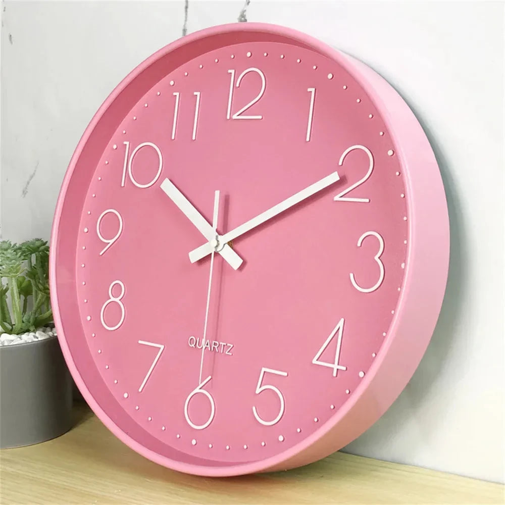 Large Pink Wall Clock Quartz Minimalist Nordic Style
