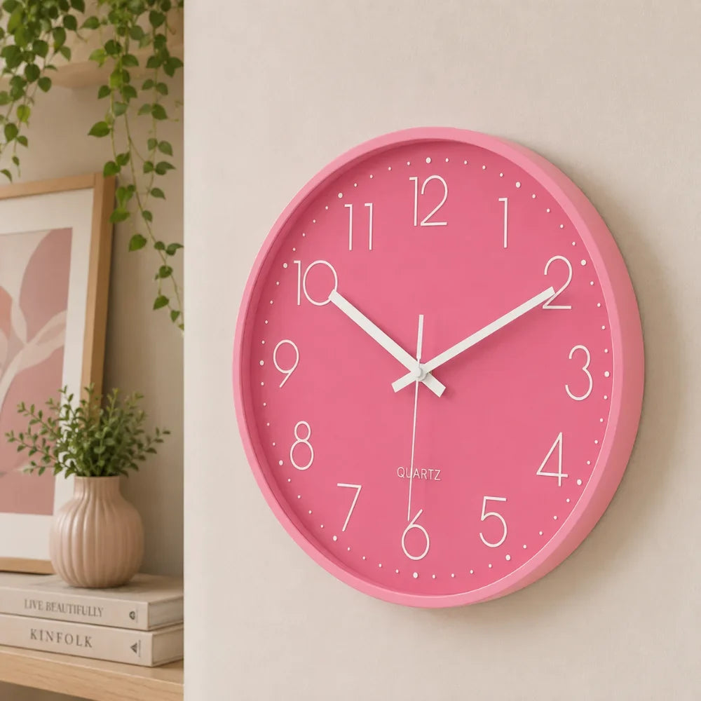 Large Pink Wall Clock Quartz Minimalist Nordic Style