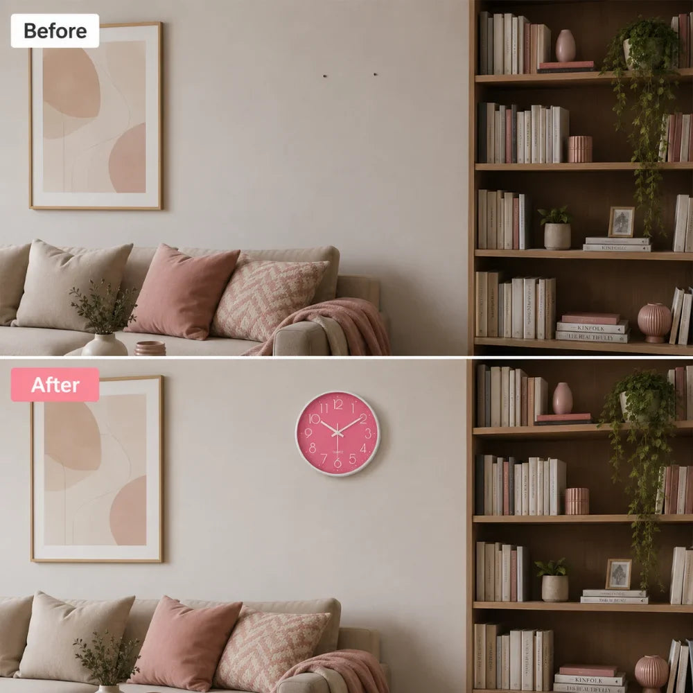 Large Pink Wall Clock Quartz Minimalist Nordic Style