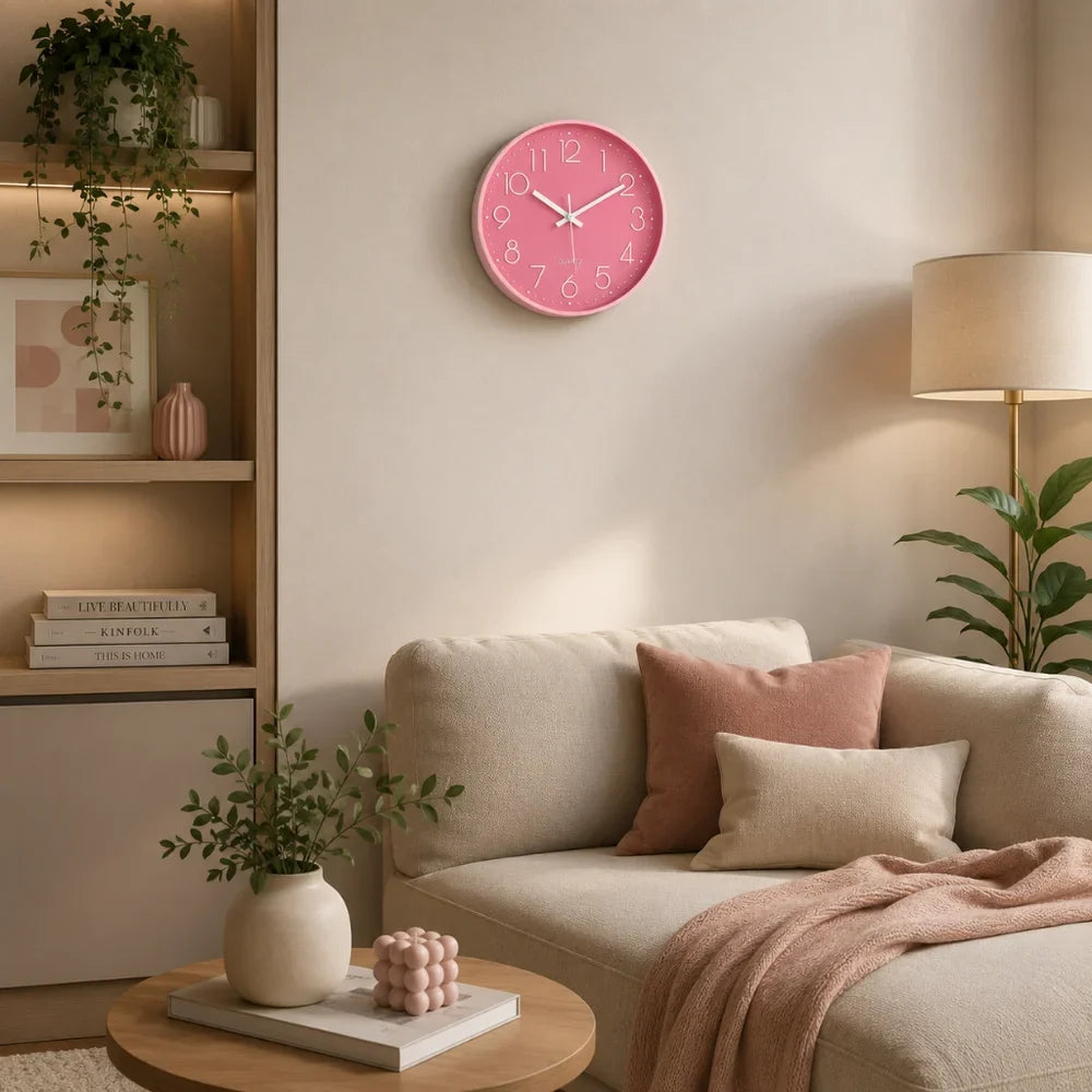 Large Pink Wall Clock Quartz Minimalist Nordic Style