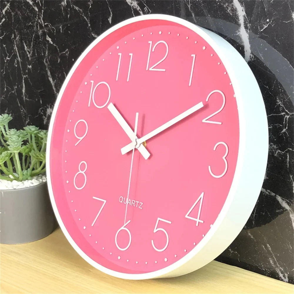 Large Pink Wall Clock Quartz Minimalist Nordic Style