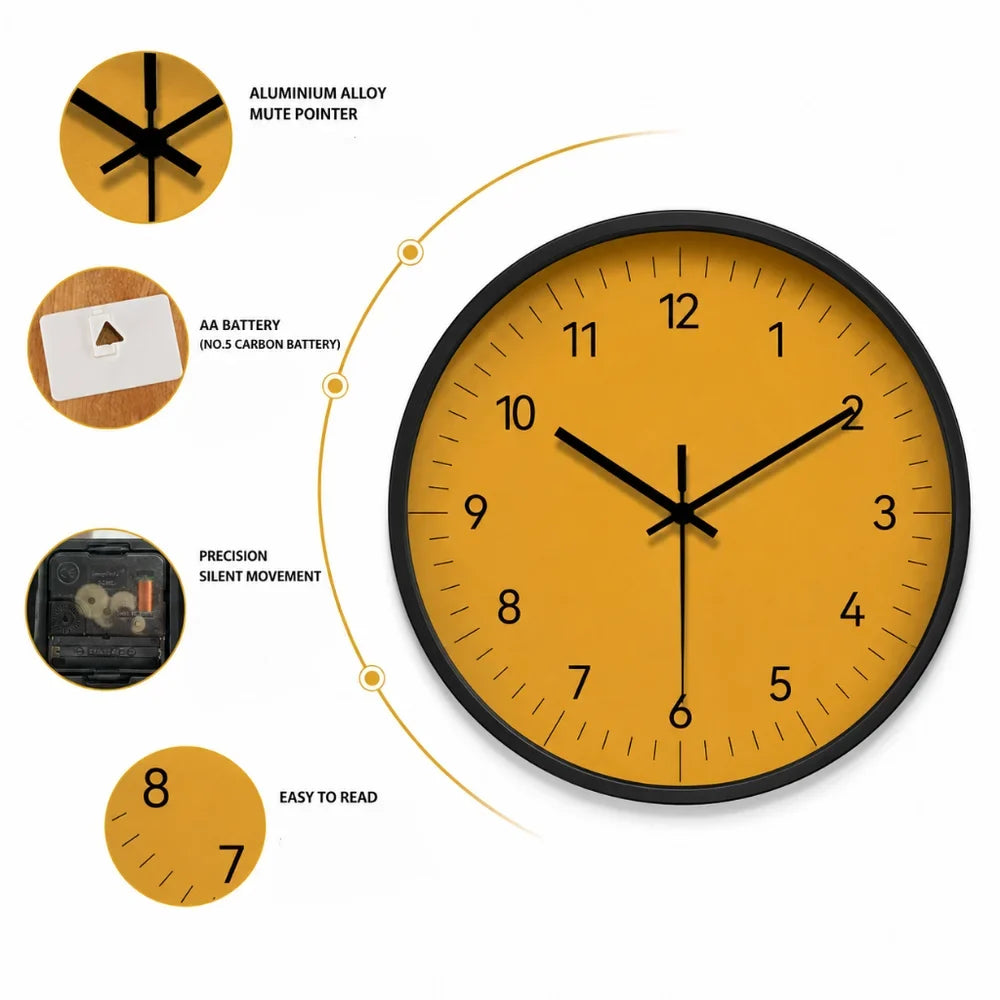 Large Yellow Wall Clock Nordic Minimalist Style