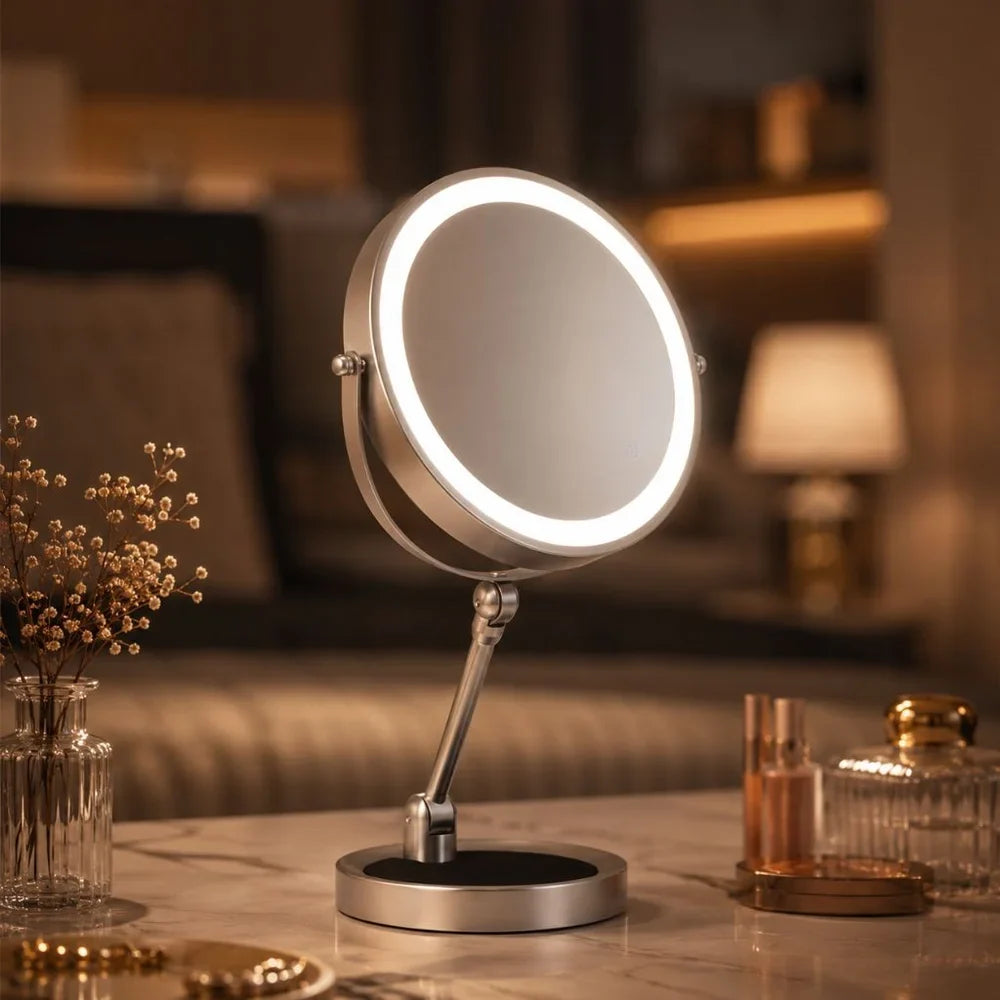 Lighted Tabletop Makeup Mirror 10x Magnifying - Touch Screen Light Control