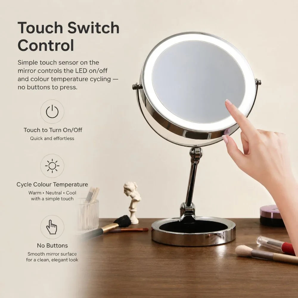 Lighted Tabletop Makeup Mirror 10x Magnifying - Touch Screen Light Control