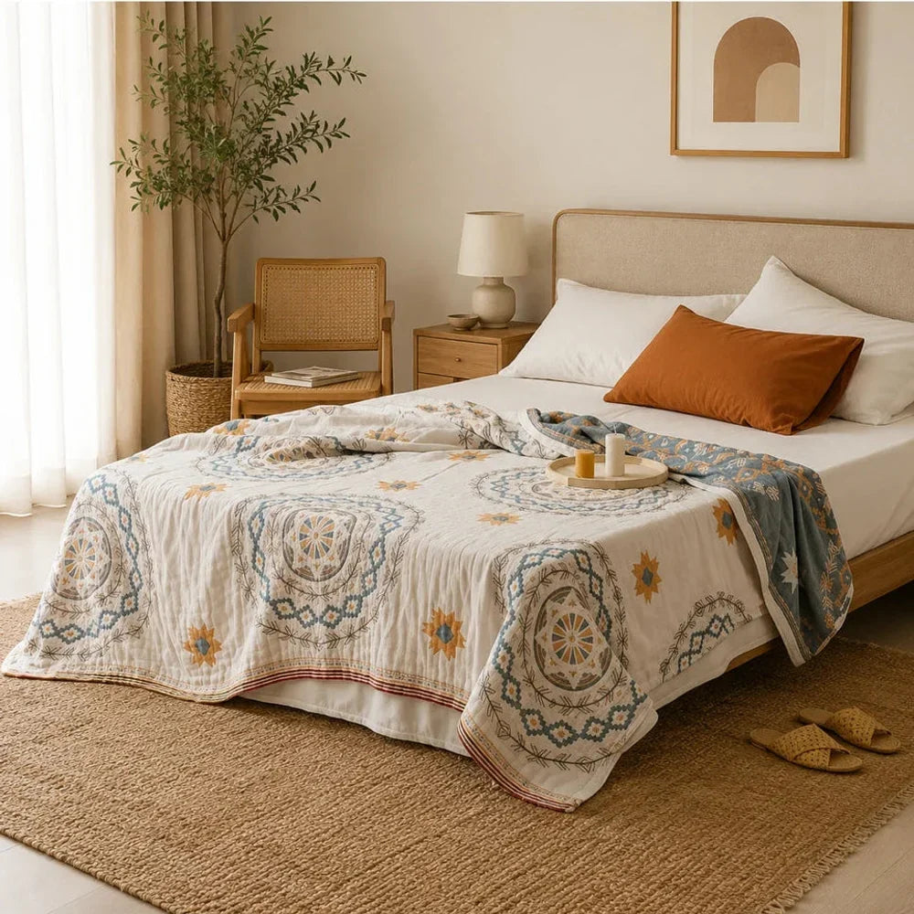 Mandala Cotton Throw Blanket – Boho Woven Design