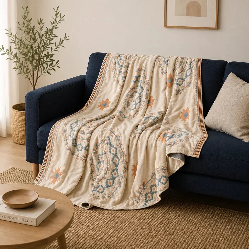 Mandala Cotton Throw Blanket – Boho Woven Design