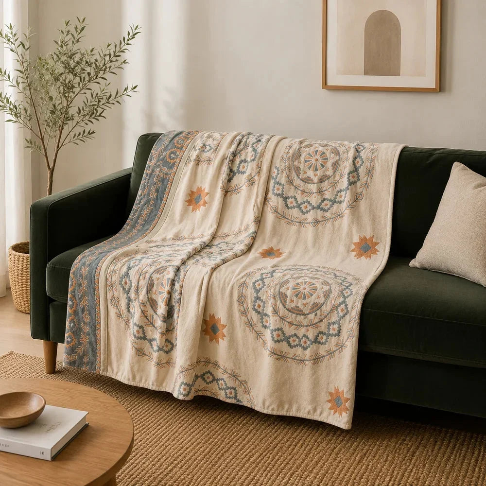 Mandala Cotton Throw Blanket – Boho Woven Design