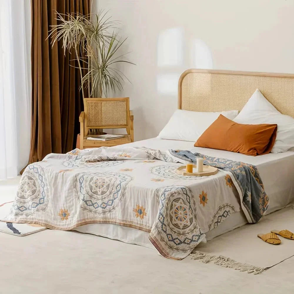 Mandala Cotton Throw Blanket – Boho Woven Design