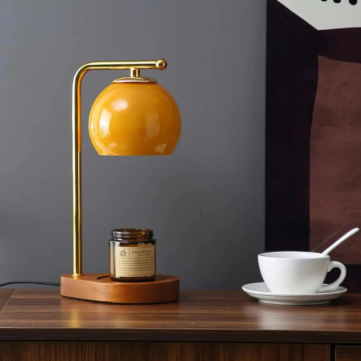 Metal and Wood Candle Warmer Lamp