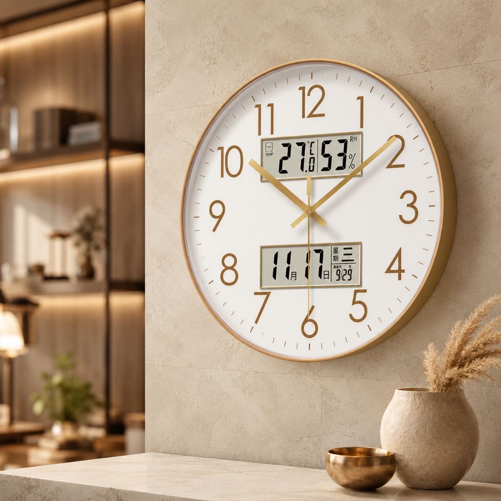 MetroSense 3-in-1 Quiet Wall Clock with Calendar & Thermometer